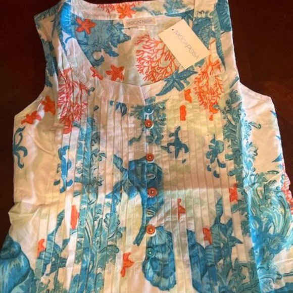 moda posa Sleeveless Dress  Front buttons Blue & Coral Sea life inspired - Picture 3 of 7